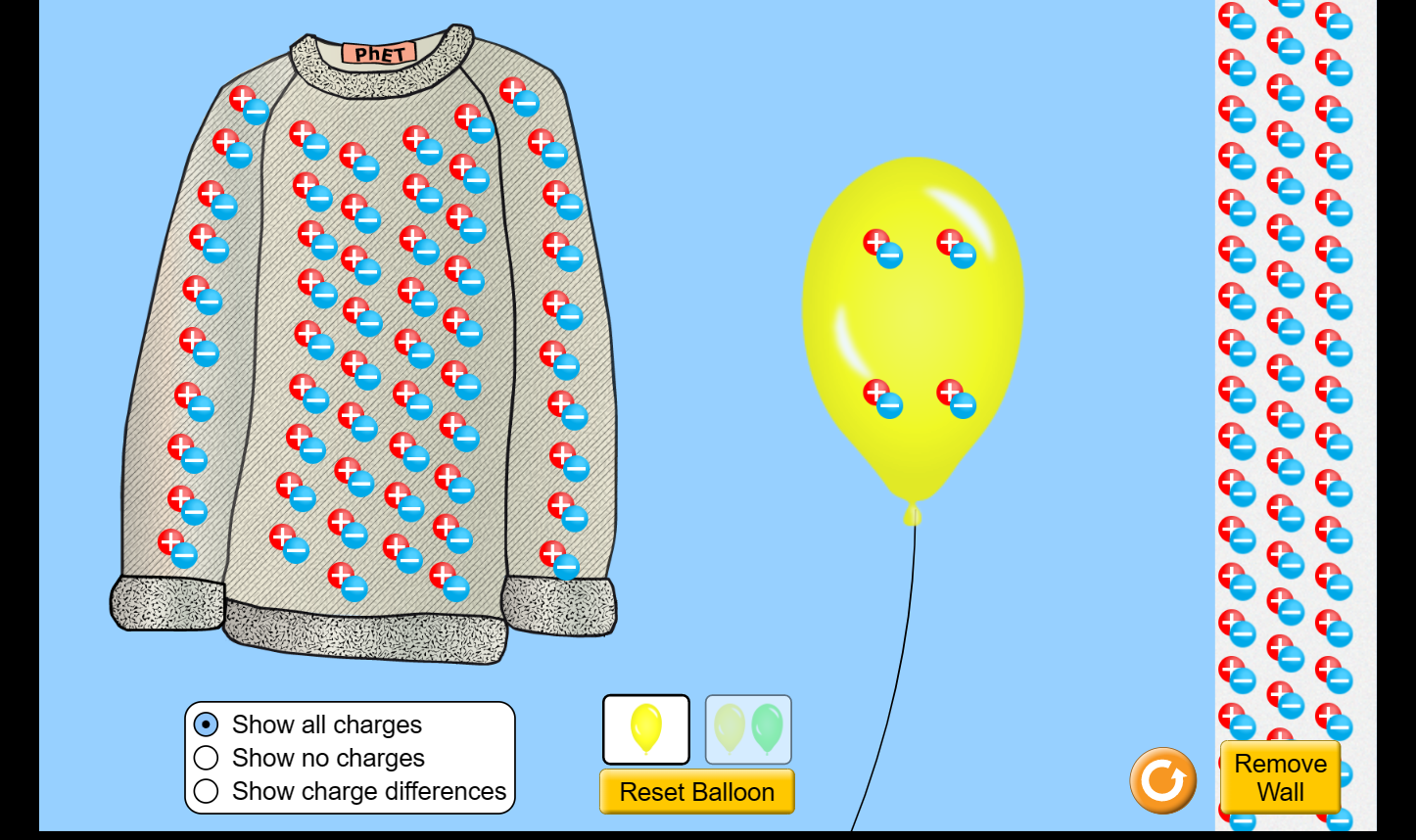 Screen shot of the phet simulation for static electricity