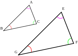 Similar triangles ABC and EGF