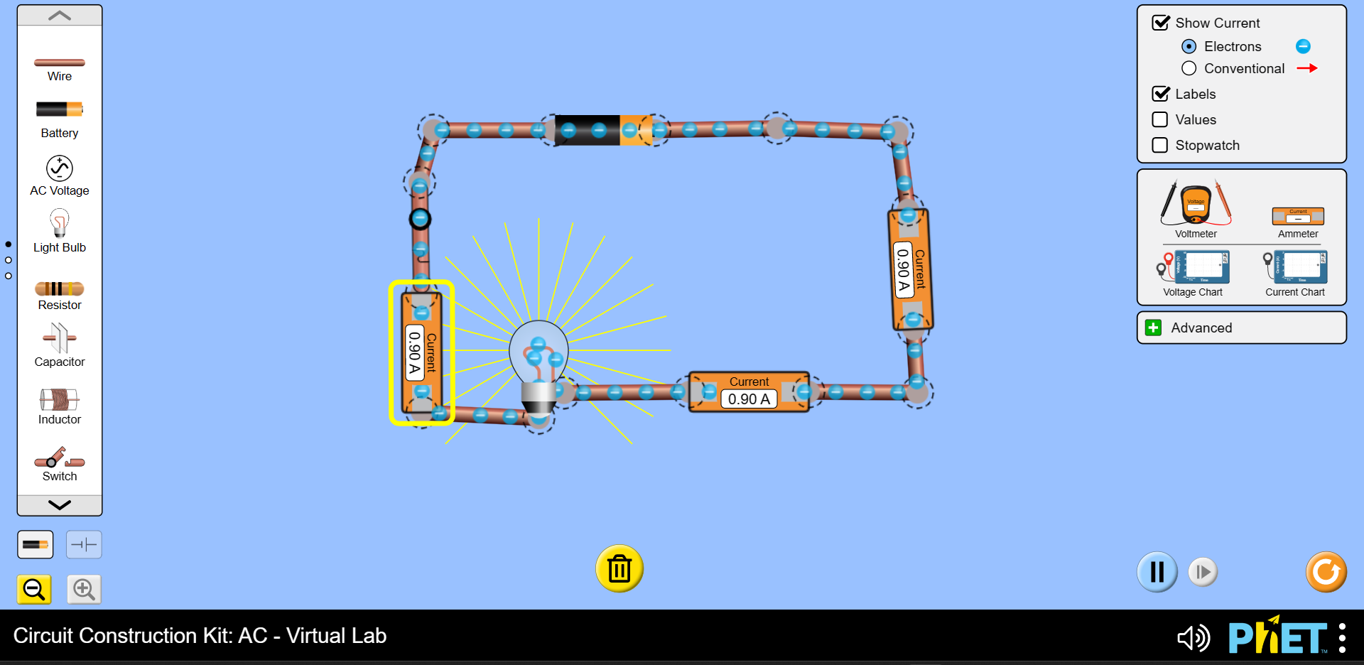 screen shot of phet series circuit