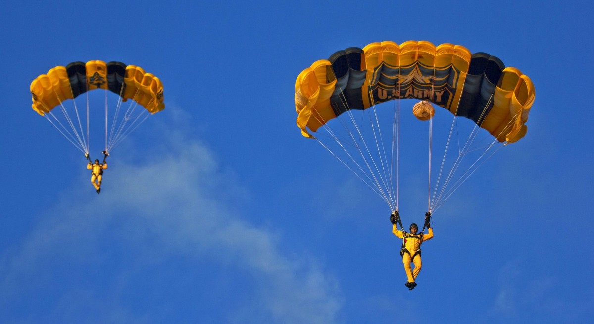 skydivers parachute open